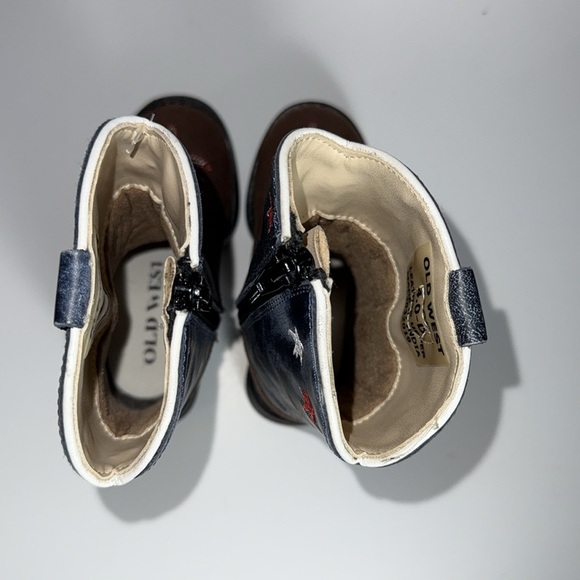 Old West Kids Boots in Brown and Blue - Picture 7 of 8